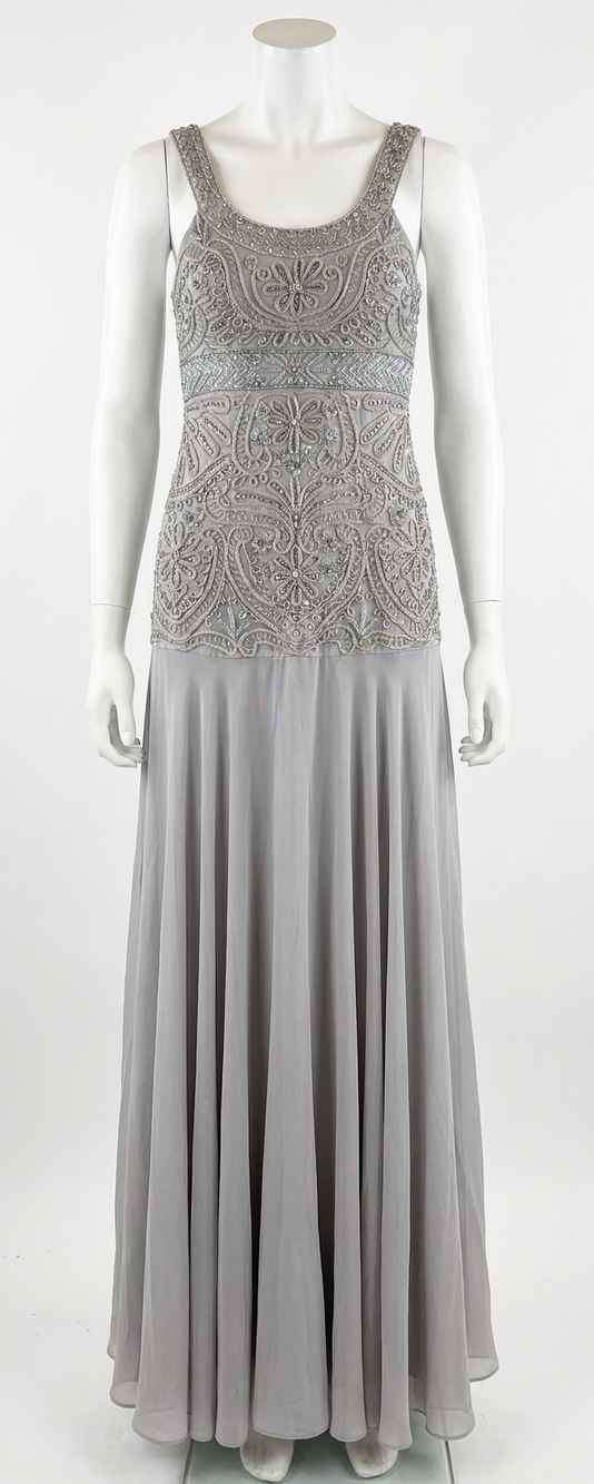NEW SUE WONG women's long dress in platinum